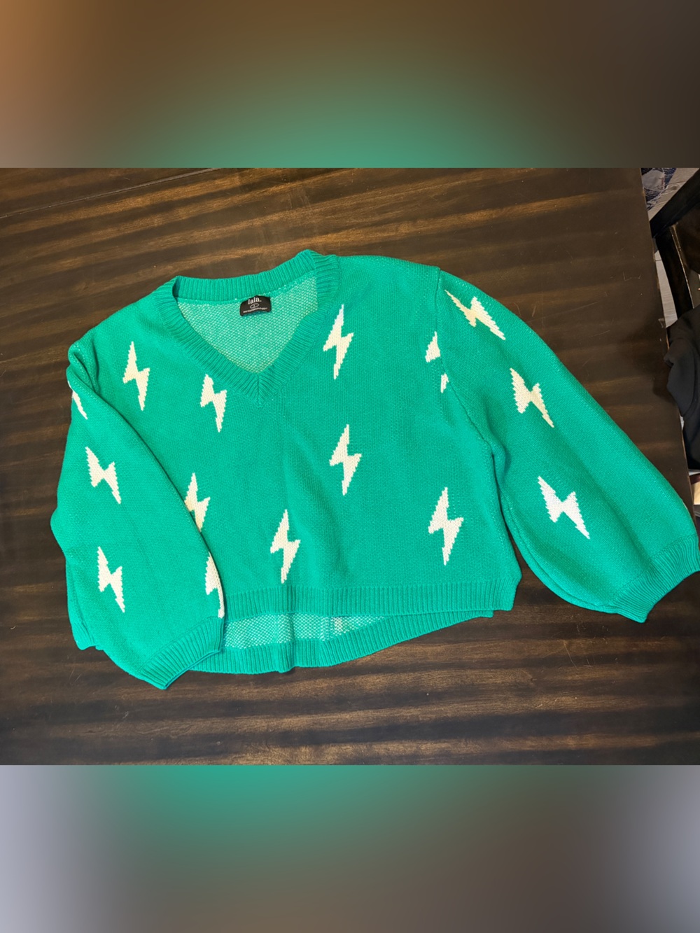 DRESSED IN LALA Green Lightning Bolt Sweater Size Small - Picture 2 of 5